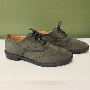 “Forever” Dark Olive Green Suede Oxfords